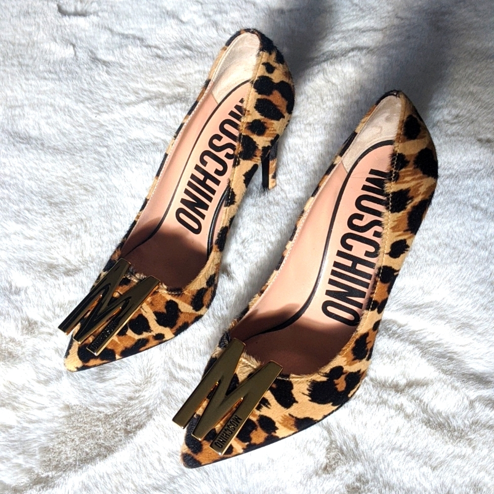 Moschino Leopard Print Genuine Calf Hair Pumps